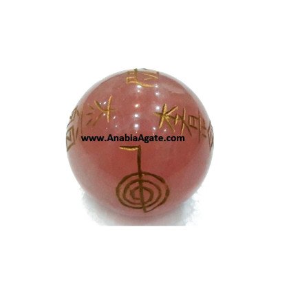 Rose Quartz Usui Engraved Sphere - Healing Crystal for Balance and Love