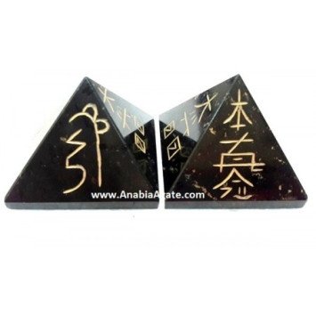 Wholesale Black Jasper Reiki Engraved Pyramid - Healing Crystal for Energy Alignment