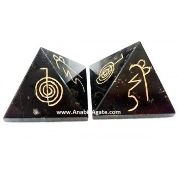 Wholesale Black Jasper Reiki Engraved Pyramid - Healing Crystal for Energy Alignment