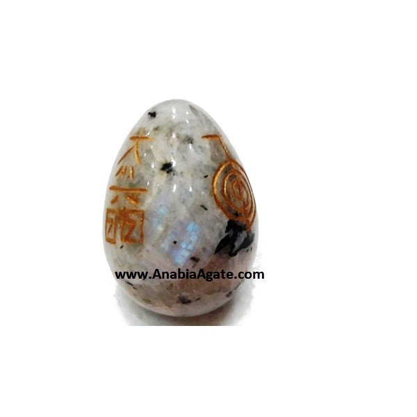 Rainbow Moonstone Usui Reiki Engraved Egg - Healing Crystal Energy