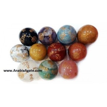 Mix Gemstone Usui Engraved Spheres - Handcrafted Healing Crystals