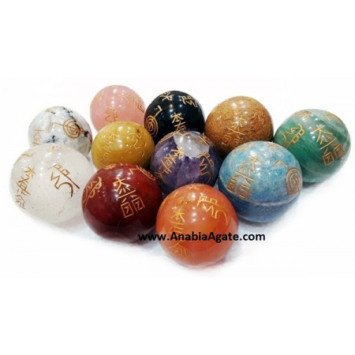 Mix Gemstone Usui Engraved Spheres - Handcrafted Healing Crystals
