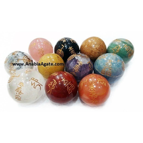 Mix Gemstone Usui Engraved Spheres - Handcrafted Healing Crystals