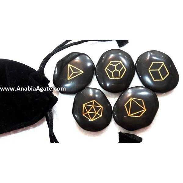 Black Jasper Simple Geometry Palmstone Set with Pouch