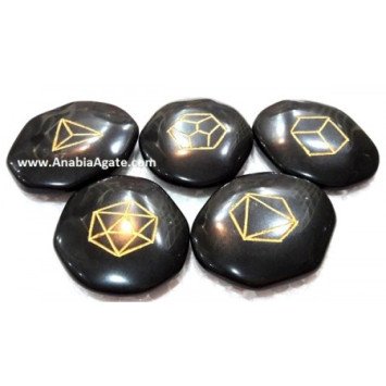 Black Jasper Simple Geometry Palmstone Set with Pouch