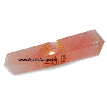 Rose Quartz Four Elements Engraved Tower - Crystal Healing Decor