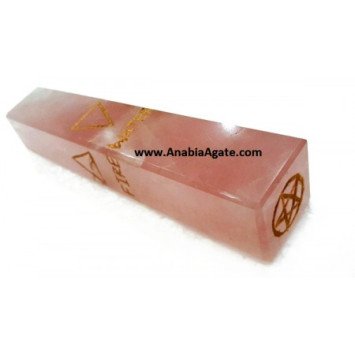 Rose Quartz Four Elements Engraved Tower - Crystal Healing Decor