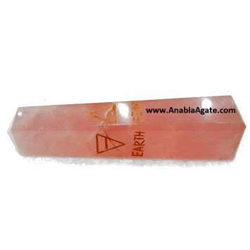 Rose Quartz Four Elements Engraved Tower - Crystal Healing Decor