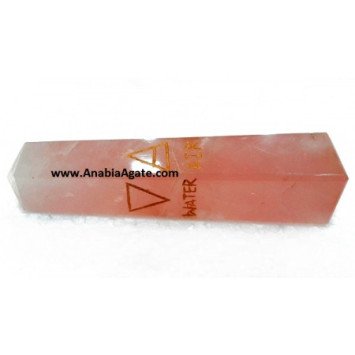 Rose Quartz Four Elements Engraved Tower - Crystal Healing Decor