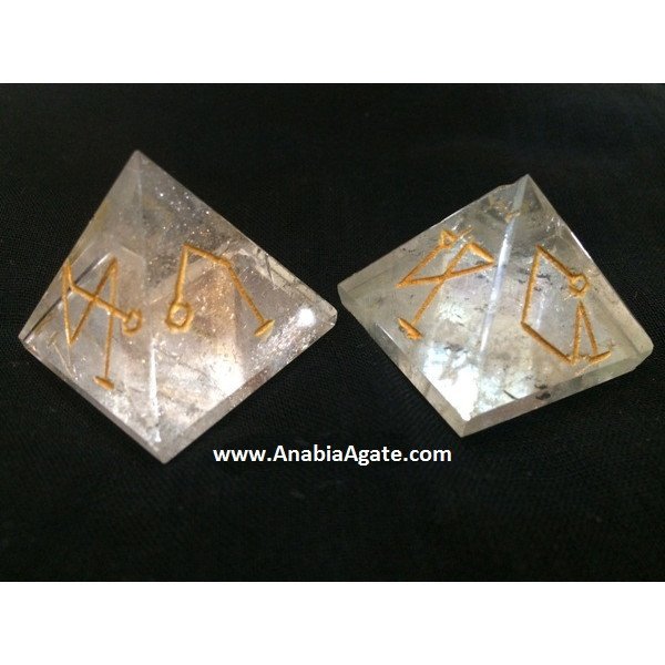 Crystal Quartz Arc Angle Engraved Pyramid - Energize Your Space