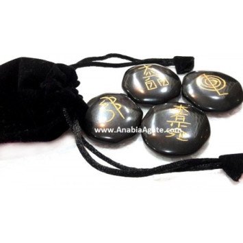 Black Jasper Palmstone Reiki Set with Velvet Pouch