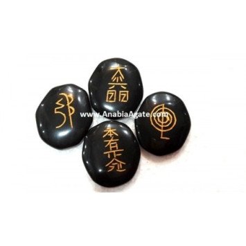 Black Jasper Palmstone Reiki Set with Velvet Pouch