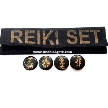 Black Jasper Disc Reiki Set with Velvet Purse
