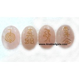 Rose Quartz Oval Reiki Engraved Set - Healing Crystals
