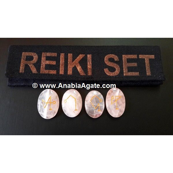 Rose Quartz Engraved Arc Angle Oval Set with Velvet Purse