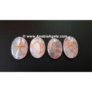 ROSE QUARTZ ENGRAVED ARC ANGLE OVAL SET
