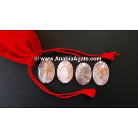 Rose Quartz Engraved Arc Angle Oval Set with Velvet Pouch
