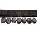 Black Jasper Chakra Engraved Palm stone Set with Velvet Purse