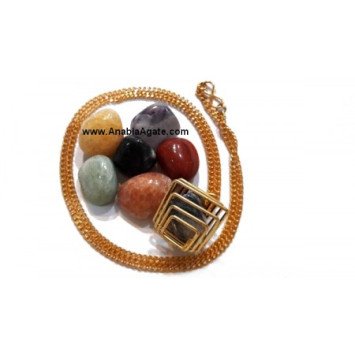 Square Golden Cage Chakra Tumble Necklace Set - Handcrafted Jewelry