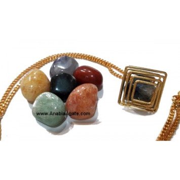 Square Golden Cage Chakra Tumble Necklace Set - Handcrafted Jewelry