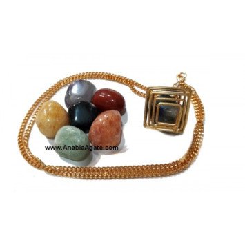 Square Golden Cage Chakra Tumble Necklace Set - Handcrafted Jewelry