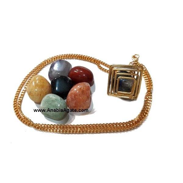 Square Golden Cage Chakra Tumble Necklace Set - Handcrafted Jewelry