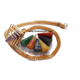Square Golden Cage Chakra Cone Necklace Set - Elegant Jewelry Collection