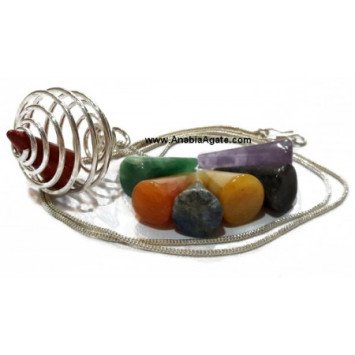 7 Chakra Cones Necklace Set with Round Silver Cage - Balance and Harmony Jewelry