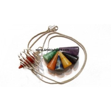 7 Chakra Cones Necklace Set with Round Silver Cage - Balance and Harmony Jewelry