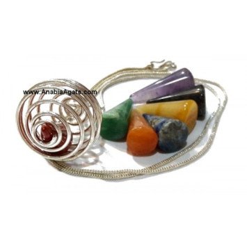 7 Chakra Cones Necklace Set with Round Silver Cage - Balance and Harmony Jewelry