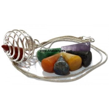 7 Chakra Cones Necklace Set with Round Silver Cage - Balance and Harmony Jewelry