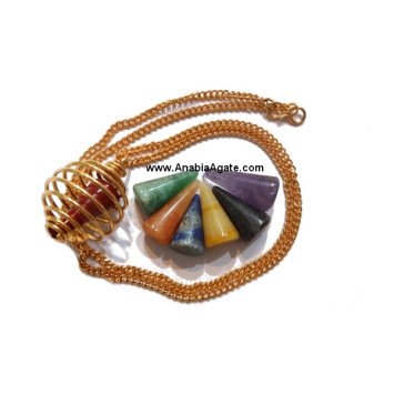 7 Chakra Cones Necklace Set in Round Golden Cage