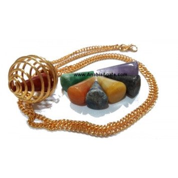 7 Chakra Cones Necklace Set in Round Golden Cage