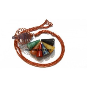 7 Chakra Cones Necklace Set with Round Bronze Cage