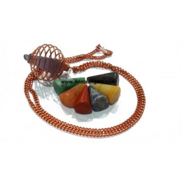 7 Chakra Cones Necklace Set with Round Bronze Cage