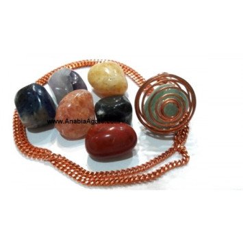 7 Chakra Tumble Stones Necklace Set with Round Bronze Cage | Healing Crystal Jewelry