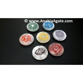 Selenite Colorful Chakra Engraved Disc Set - Balancing Stones