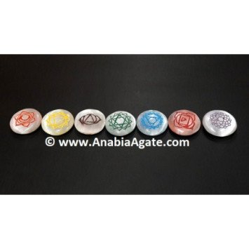 Selenite Colorful Chakra Engraved Disc Set - Balancing Stones
