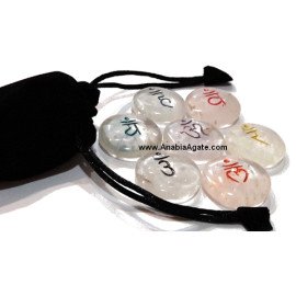 Crystal Quartz Chakra Colored Sanskrit Disc Set with Velvet Pouch