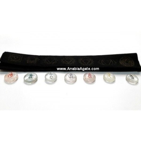 Crystal Quartz Chakra Coloured Sanskrit Disc Set with Velvet Purse