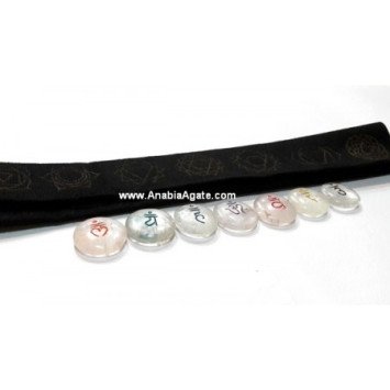 Crystal Quartz Chakra Coloured Sanskrit Disc Set with Velvet Purse