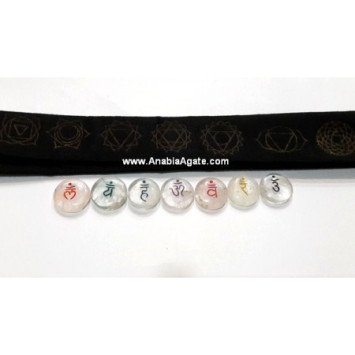 Crystal Quartz Chakra Coloured Sanskrit Disc Set with Velvet Purse