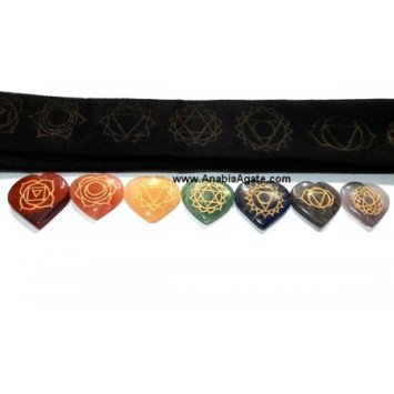 Chakra Engraved Heart Set with Velvet Purse - Balancing Energy Stones