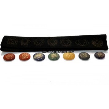 Chakra Engraved Unpolished Oval Set with Purse - Balancing Energy Stones