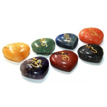 Chakra Sanskrit Engraved Heart Set with Pouch - Handcrafted Healing Crystals