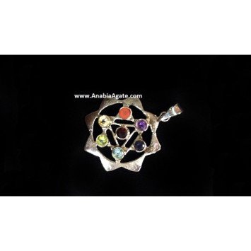 Chakra Star of David Metal Pendant - Healing Crystal Jewelry