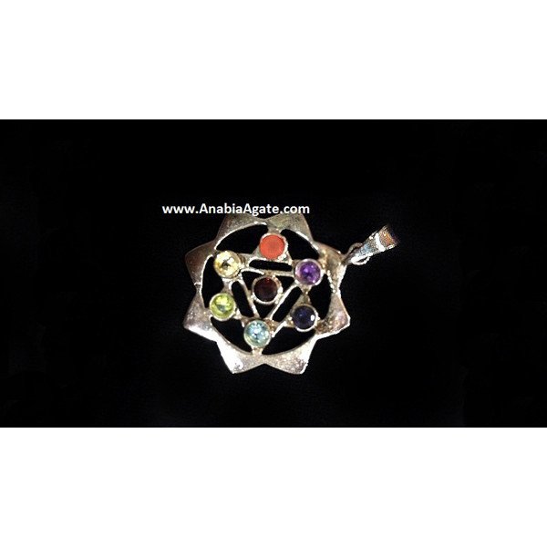 Chakra Star of David Metal Pendant - Healing Crystal Jewelry