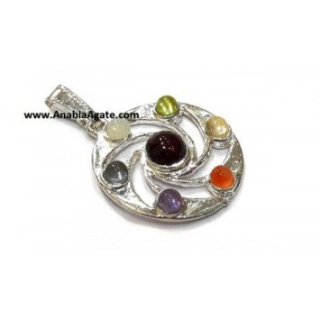 Chakra Spiral Flower Metal Pendant - Healing Crystal Necklace