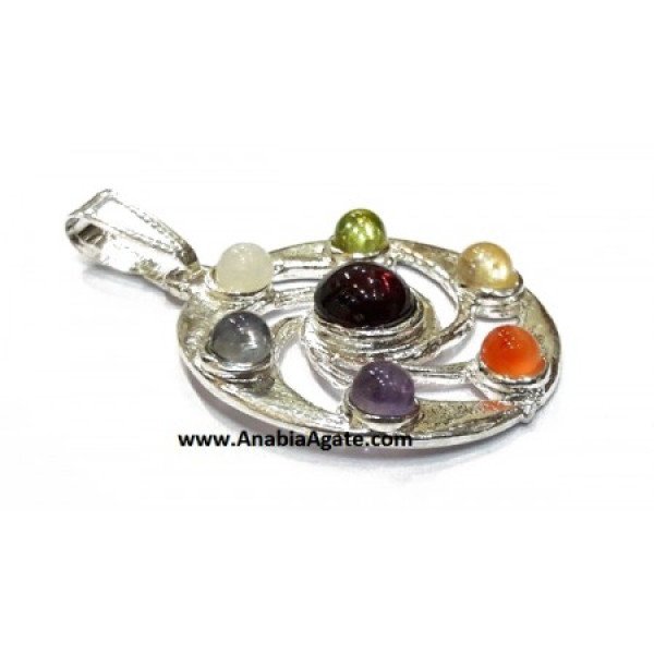 Chakra Spiral Flower Metal Pendant - Healing Crystal Necklace