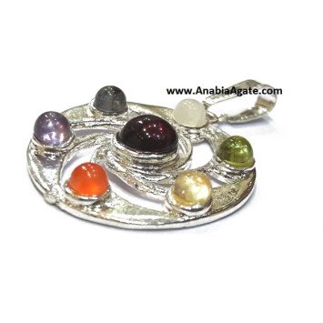 Chakra Spiral Flower Metal Pendant - Healing Crystal Necklace